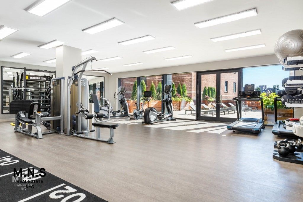 Fitness Equipment, Gym, Interior, Recessed Lighting, Wood Texture Flooring