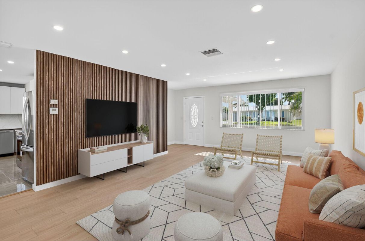 Interior, Living room, Recessed Lighting, Wood Texture Flooring