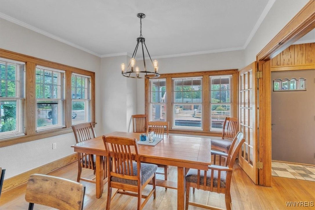 Dining room, Interior, Pendant Lights, Wood Texture Flooring