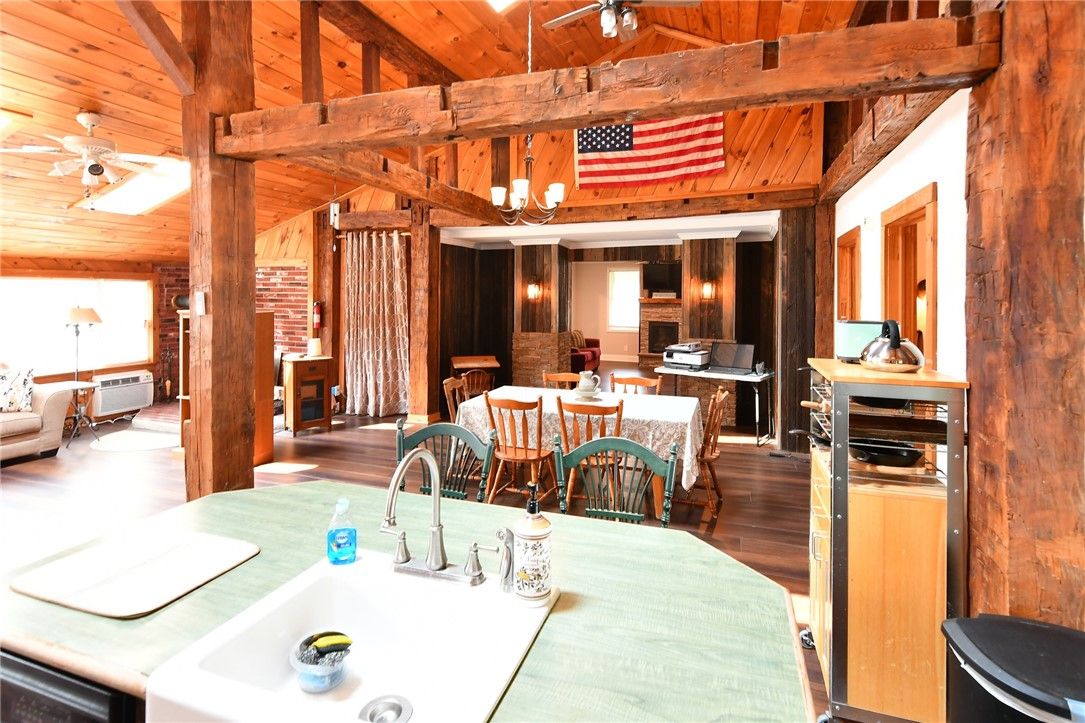 Dining room, Interior, Kitchen, Pendant Lights, Wooden Beams, Wooden Ceilings, Wood Texture Flooring, Wooden Walls