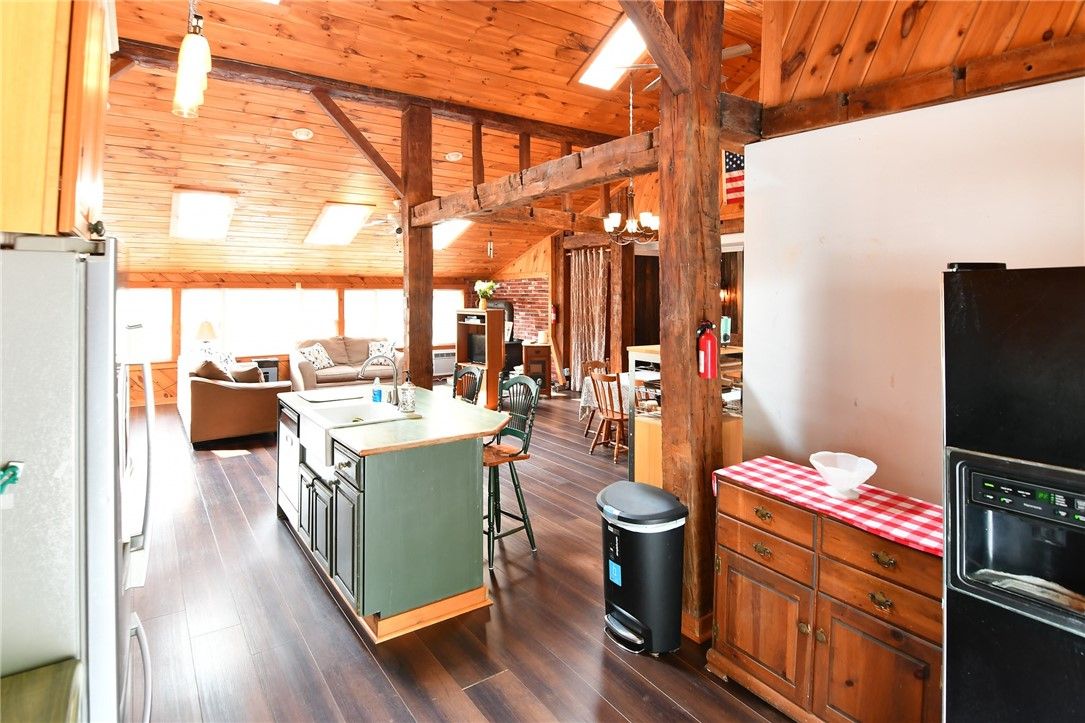 Dining room, Interior, Kitchen, Living room, Pendant Lights, Wooden Beams, Wooden Ceilings, Wood Texture Flooring