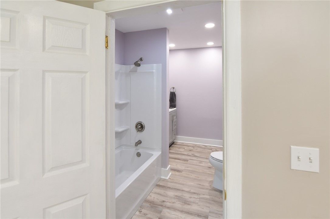 Bathroom, Interior, Recessed Lighting, Wood Texture Flooring