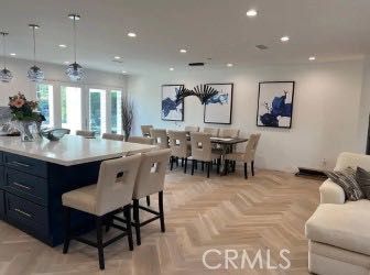 Dining room, Interior, Pendant Lights, Recessed Lighting, Wood Texture Flooring