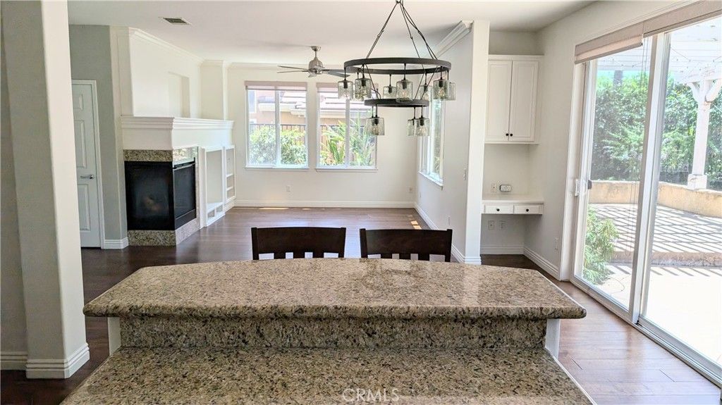 Fireplace, Interior, Pendant Lights, Wood Texture Flooring