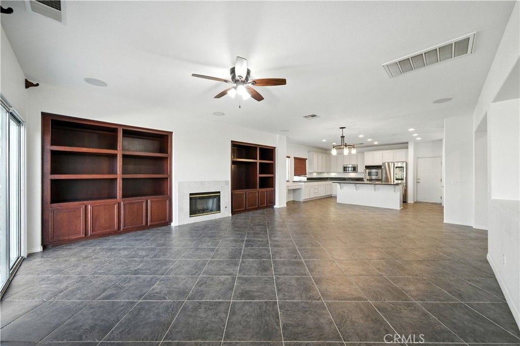 Chandelier, Empty room, Fireplace, Interior, Kitchen, Pendant Lights, Recessed Lighting