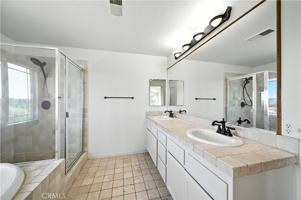Bathroom, Dual Sink Vanities, Glass Shower, Interior, Tile Countertops