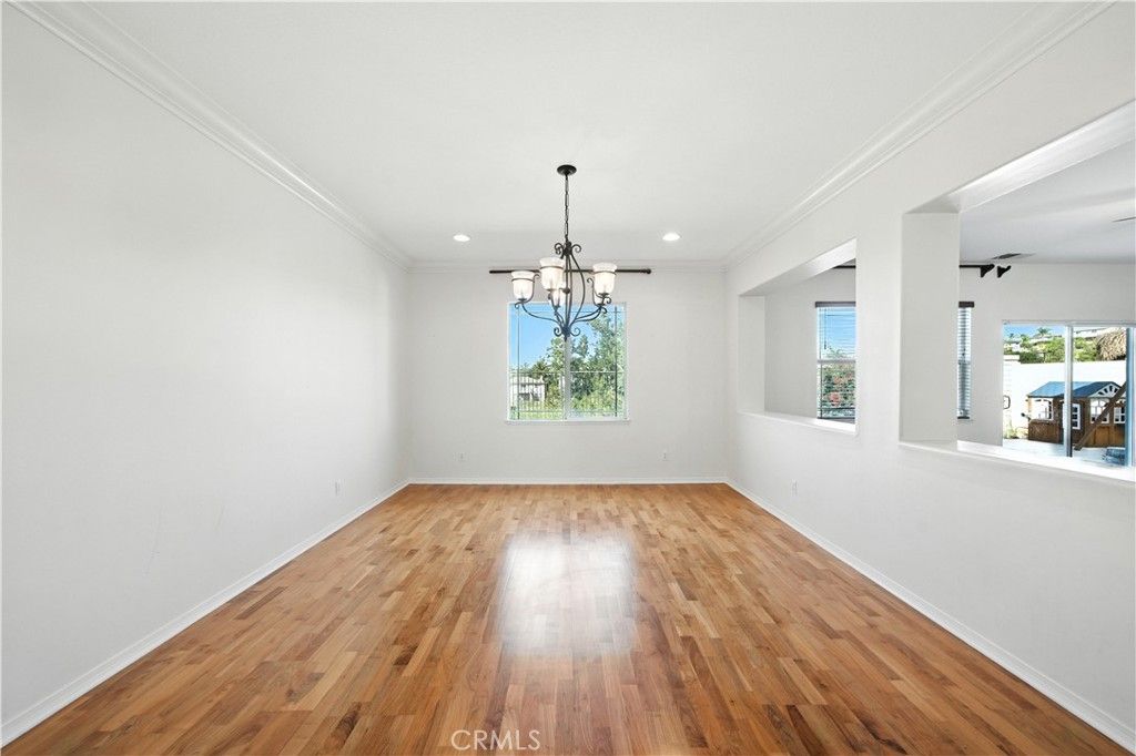 Chandelier, Empty room, Interior, Recessed Lighting, Wood Texture Flooring