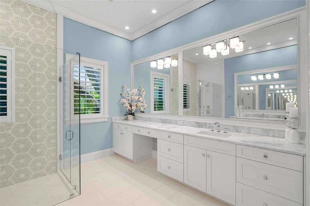 Bathroom, Dual Sink Vanities, Glass Shower, Interior, Recessed Lighting