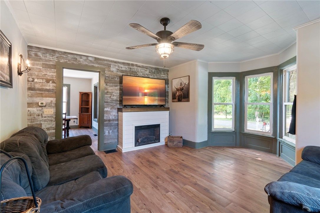 Fireplace, Interior, Living room, Stone Walls, Wood Texture Flooring