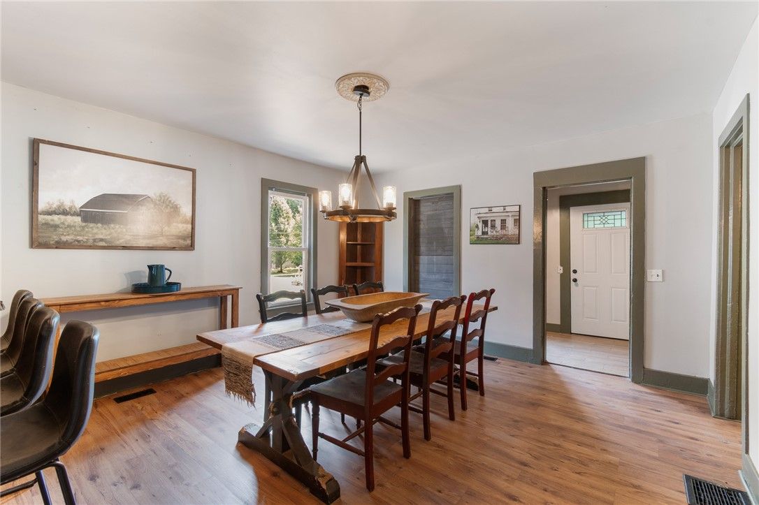 Dining room, Interior, Pendant Lights, Wood Texture Flooring