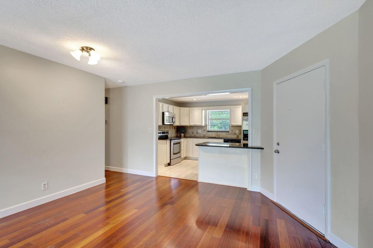 Empty room, Interior, Kitchen, Recessed Lighting, Wood Texture Flooring