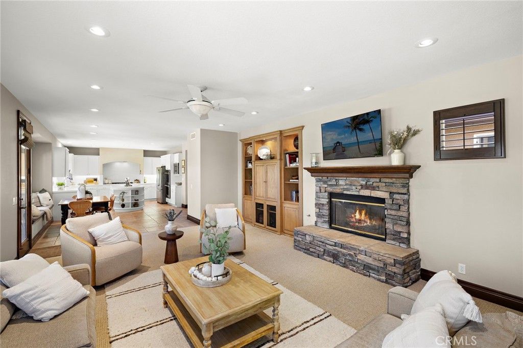 Dining room, Fireplace, Interior, Living room, Recessed Lighting