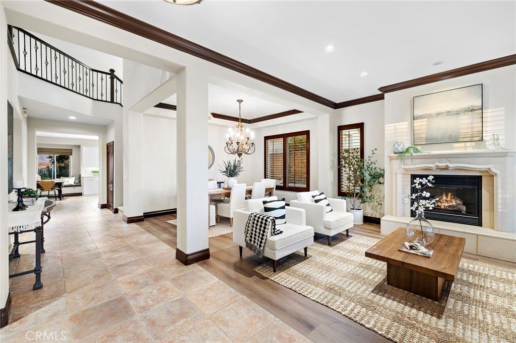 Chandelier, Dining room, Fireplace, Interior, Living room, Recessed Lighting