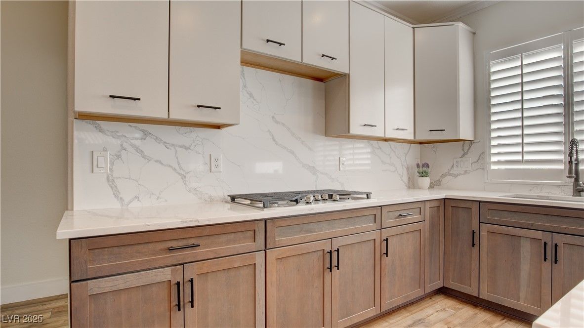 Interior, Kitchen, Marble Walls, Wood Texture Flooring
