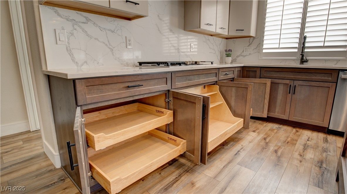 Interior, Kitchen, Marble Walls, Wood Texture Flooring