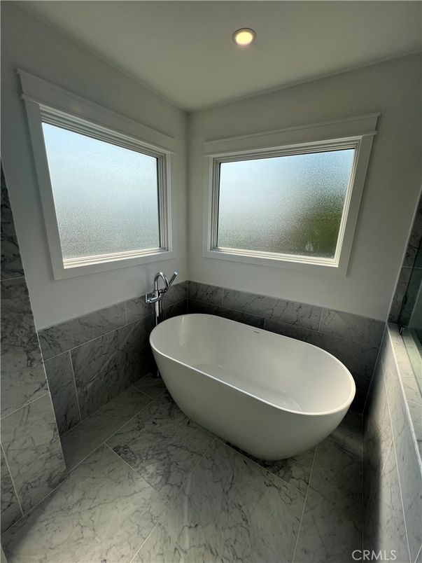 Bathroom, Free Standing Baths, Interior, Marble, Recessed Lighting