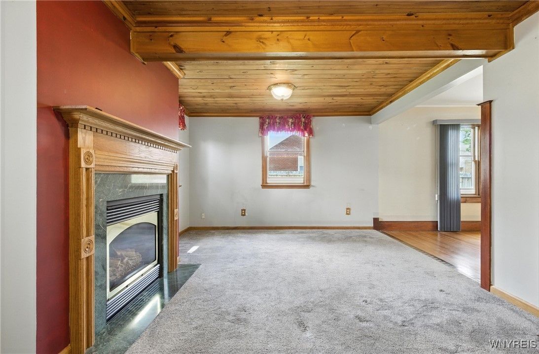 Empty room, Fireplace, Interior, Wooden Beams, Wooden Ceilings, Wood Texture Flooring