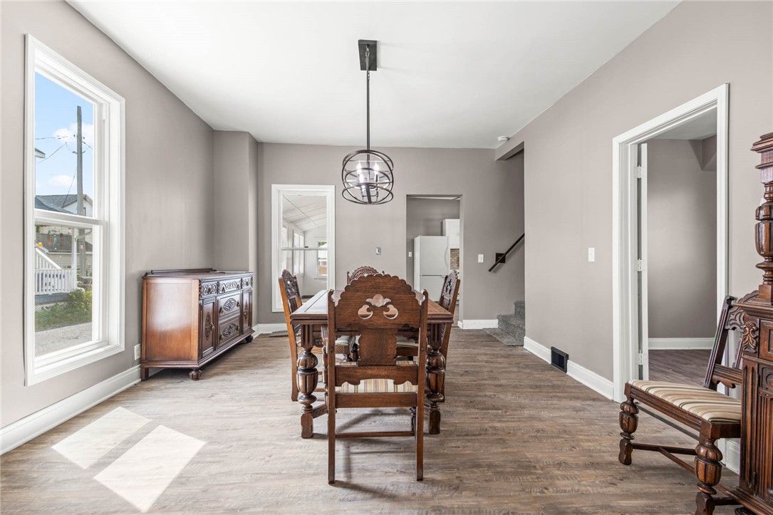 Dining room, Interior, Pendant Lights, Wood Texture Flooring