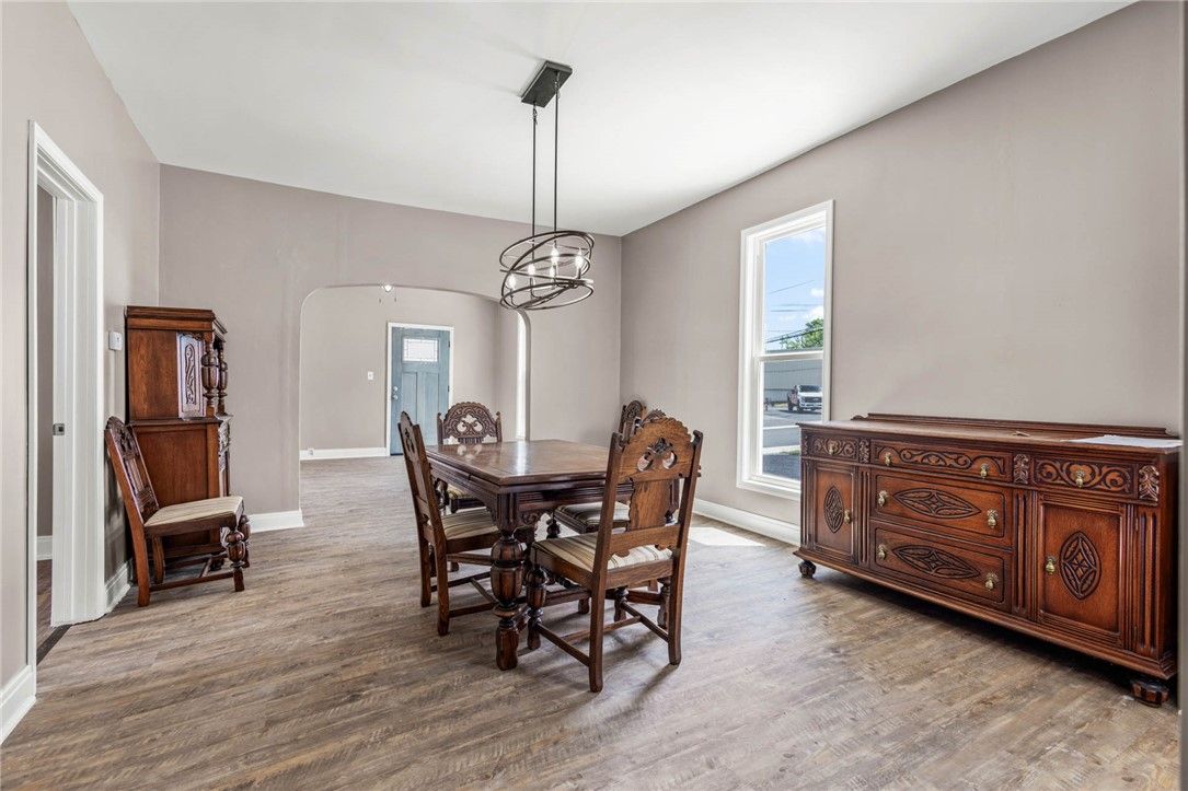 Chandelier, Dining room, Interior, Pendant Lights, Wood Texture Flooring