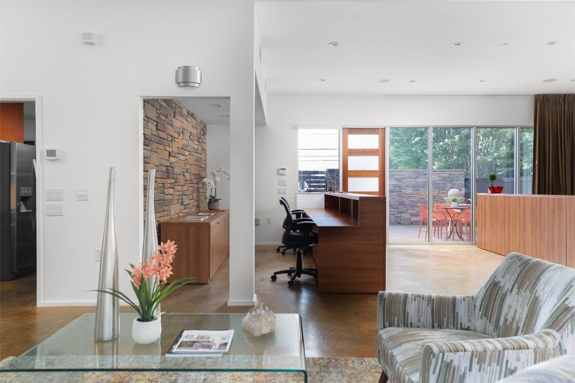 Home Office, Interior, Recessed Lighting, Stone Walls