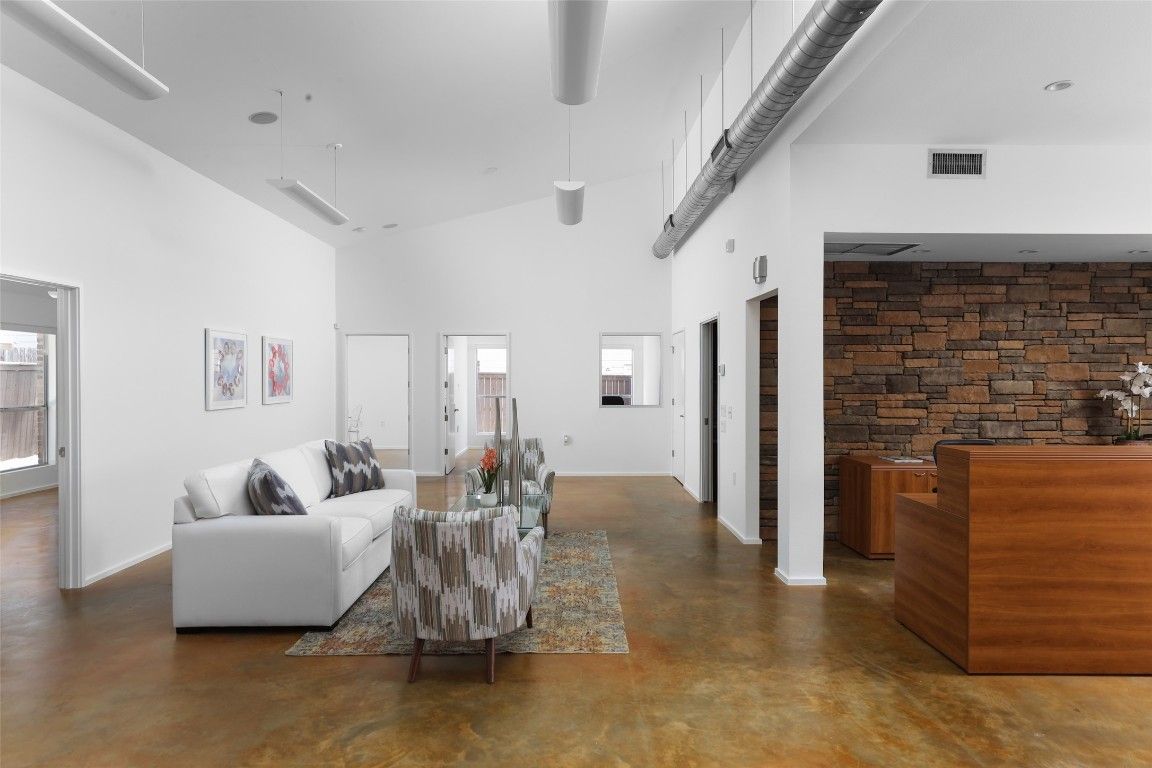 Interior, Living room, Recessed Lighting, Stone Walls