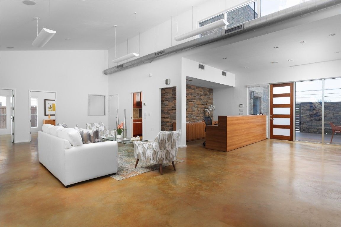 Interior, Living room, Recessed Lighting, Stone Walls