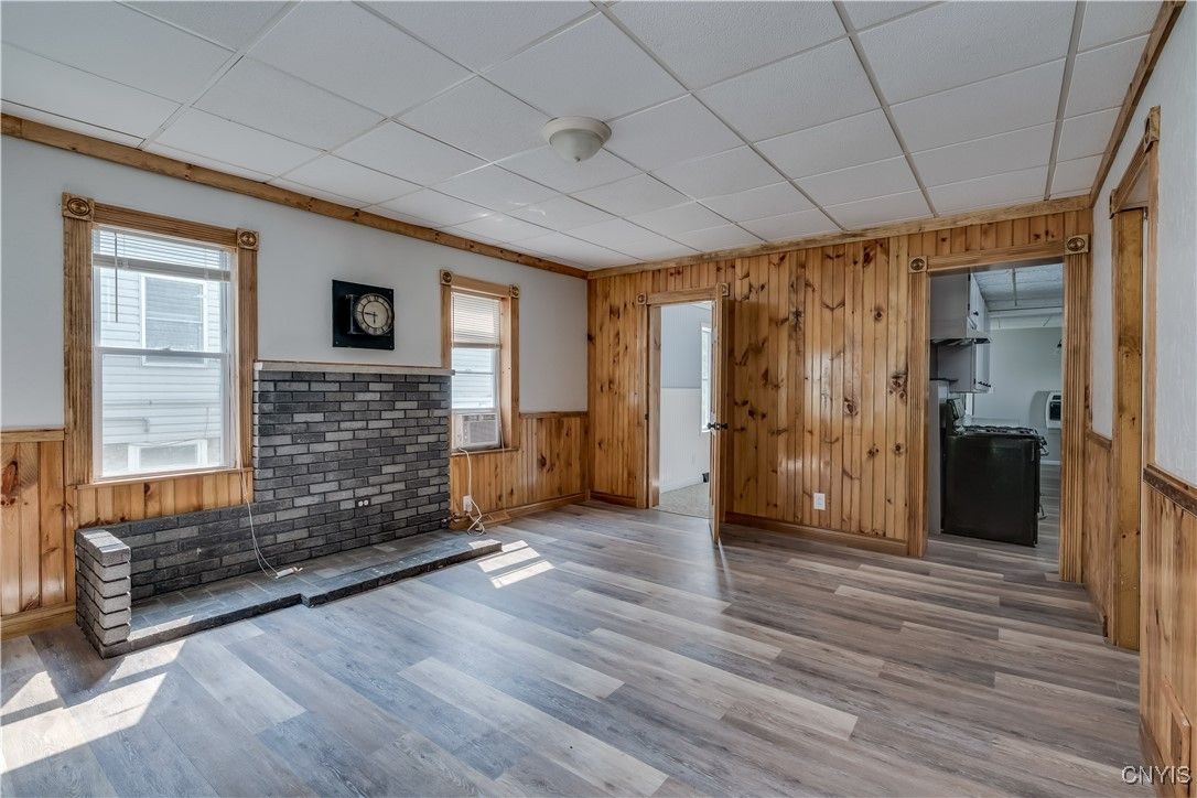 Empty room, Fireplace, Interior, Wood Texture Flooring, Wooden Walls