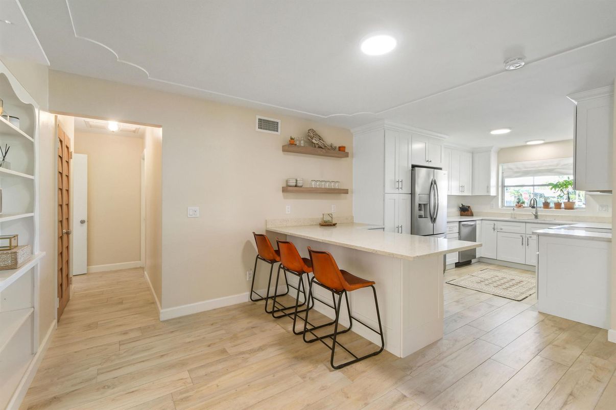 Interior, Kitchen, Recessed Lighting, Wood Texture Flooring