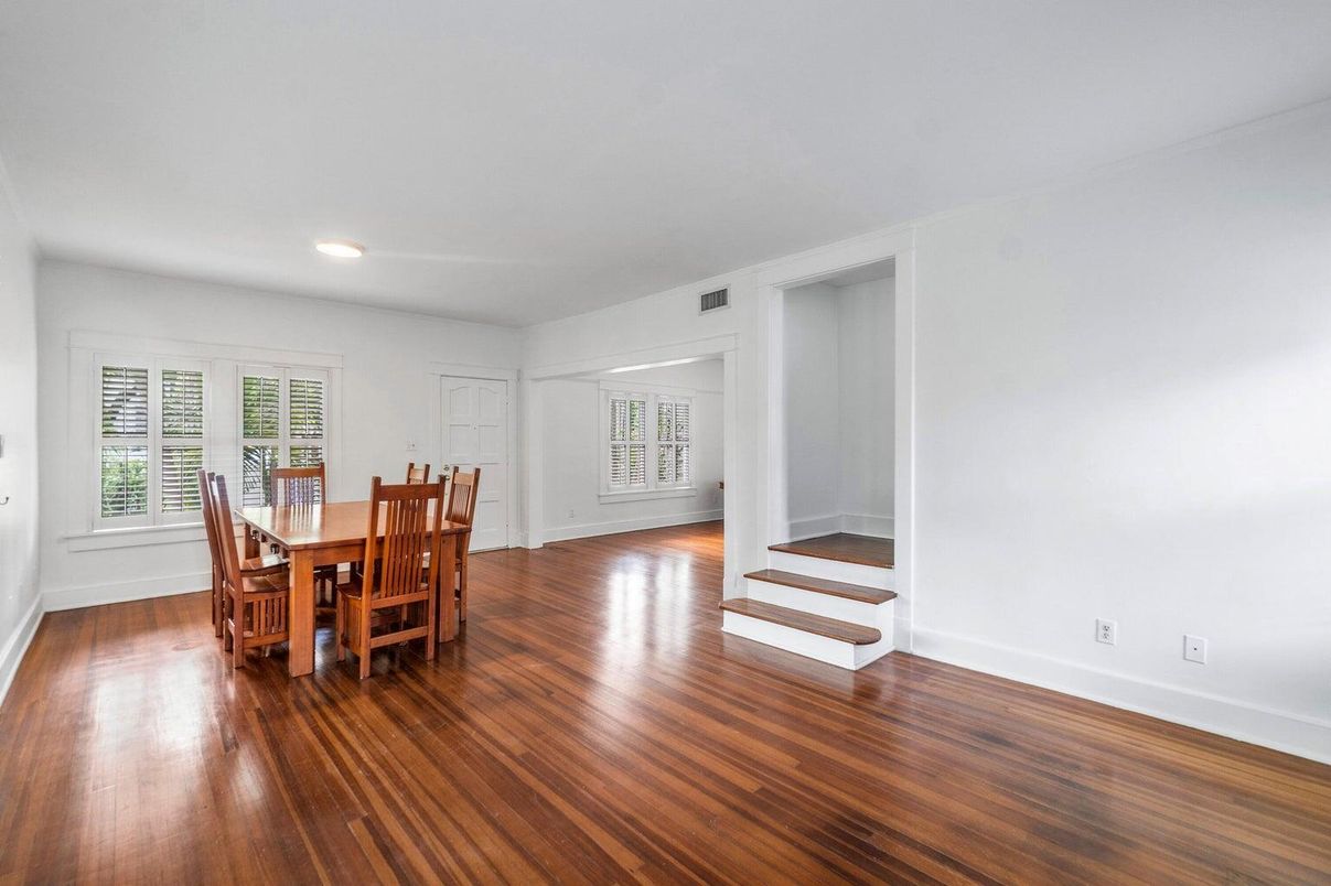 Dining room, Interior, Recessed Lighting, Wood Texture Flooring