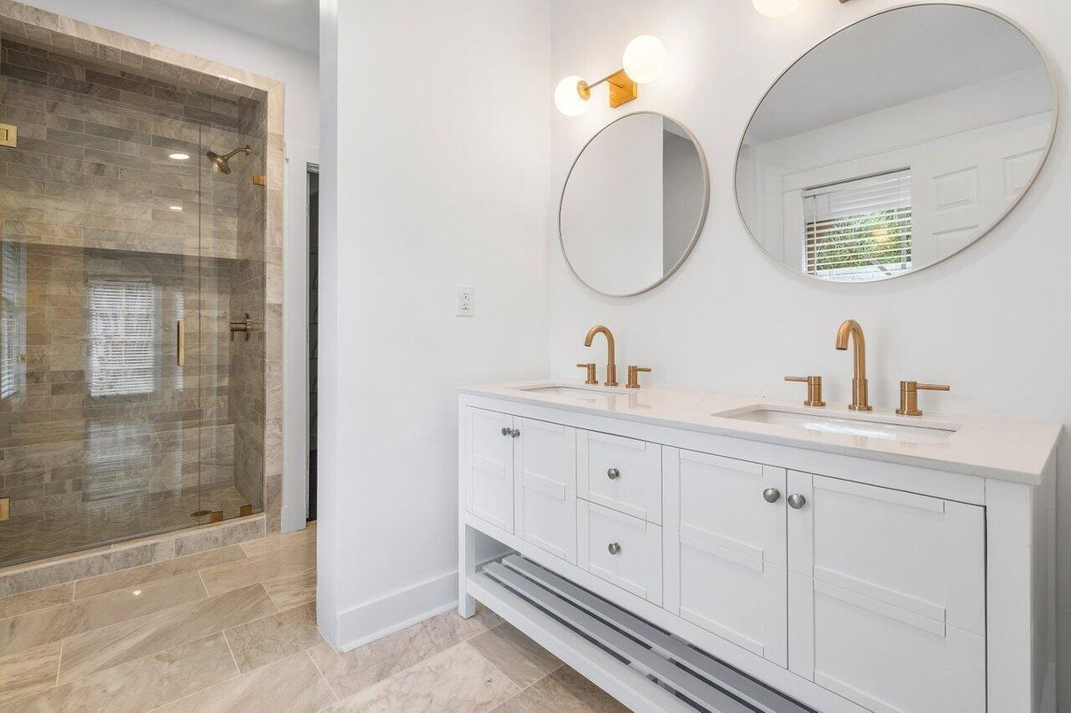 Bathroom, Dual Sink Vanities, Glass Shower, Interior