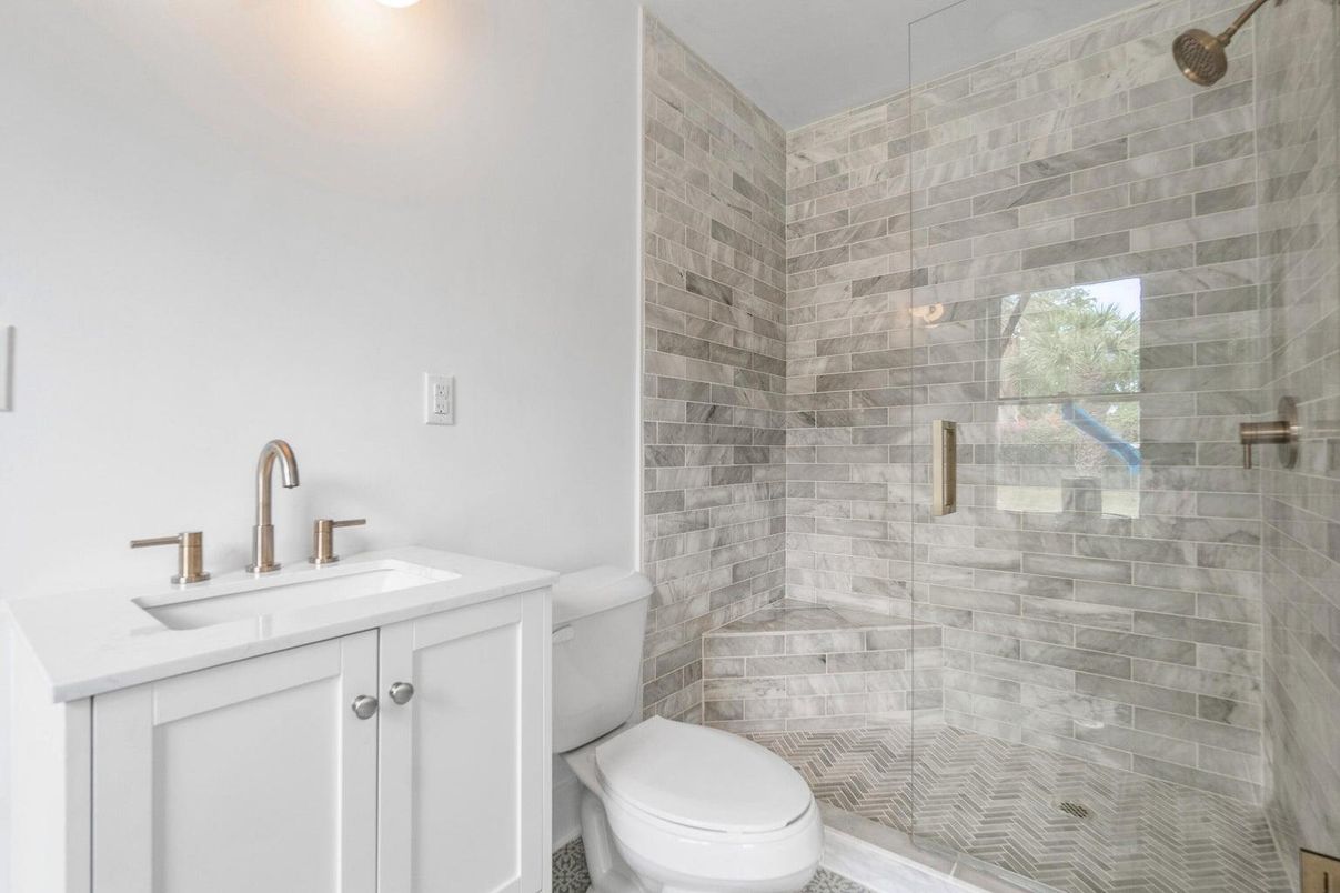 Bathroom, Glass Shower, Interior, Stone Walls