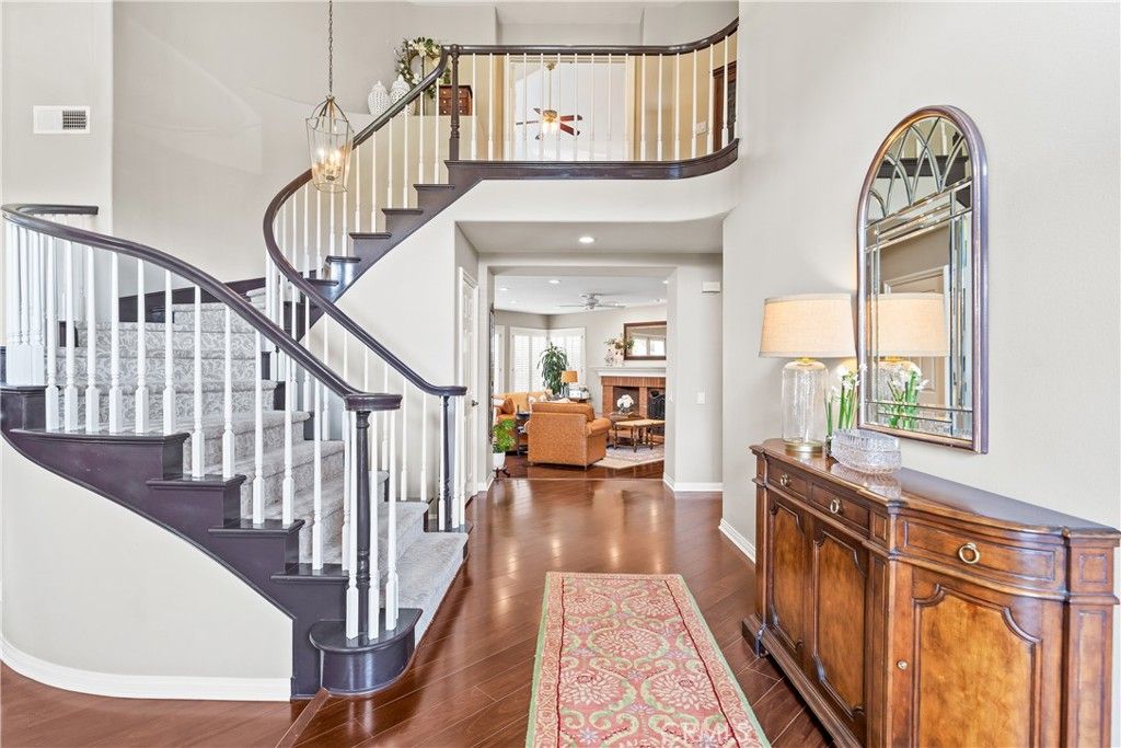 Fireplace, Interior, Pendant Lights, Recessed Lighting, Wood Texture Flooring