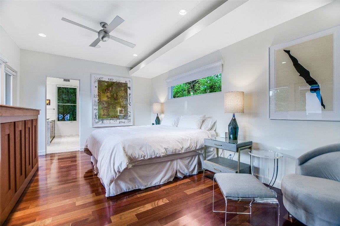 Bedroom, Interior, Recessed Lighting, Wood Texture Flooring
