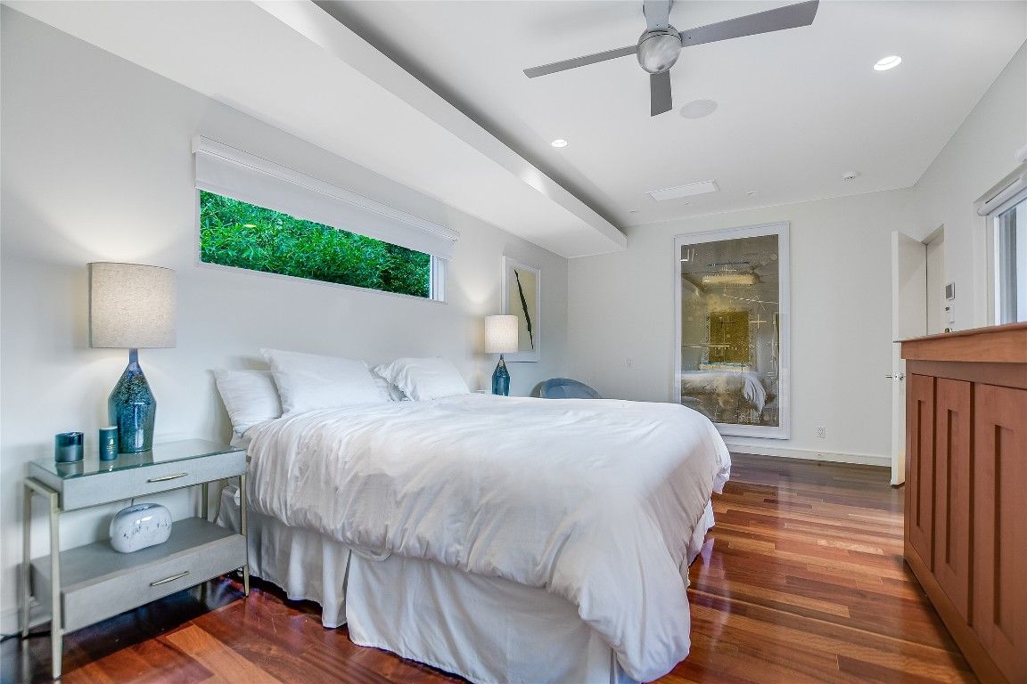 Bedroom, Interior, Recessed Lighting, Wood Texture Flooring