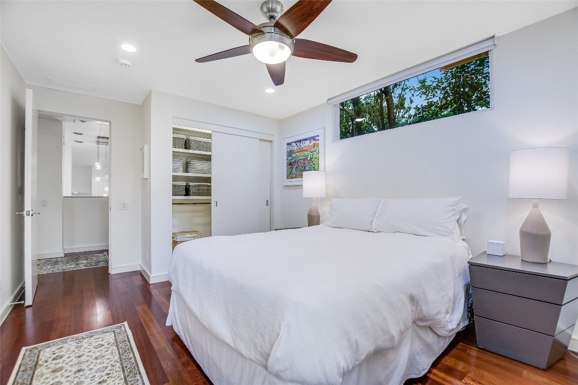 Bedroom, Interior, Recessed Lighting, Wood Texture Flooring