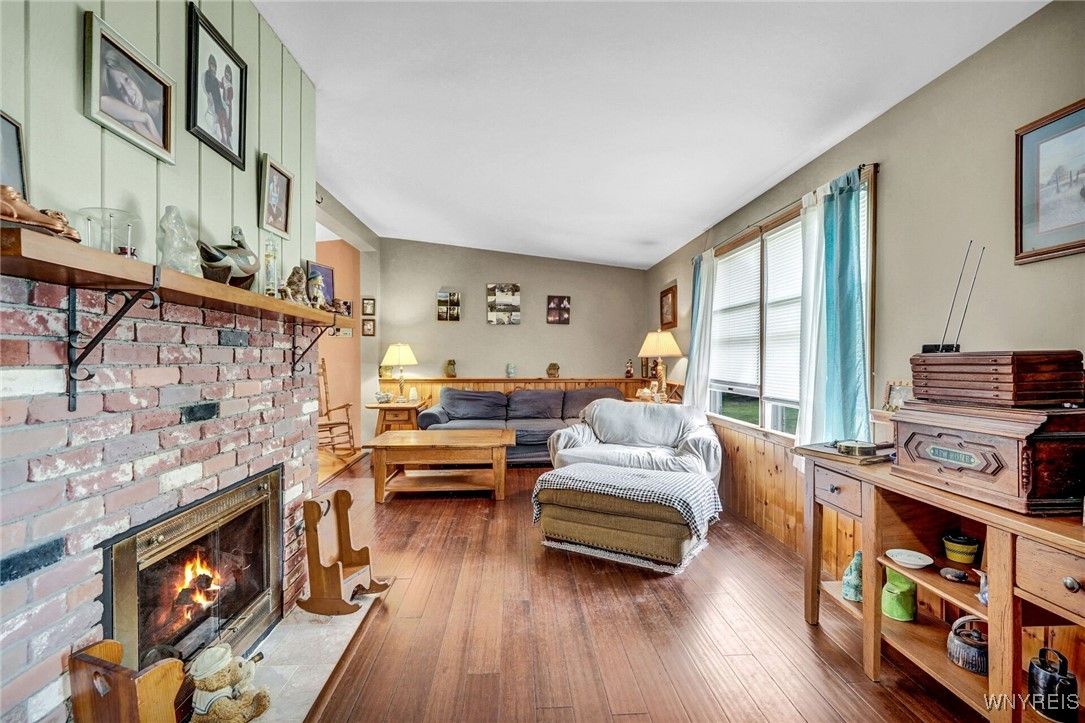 Fireplace, Interior, Living room, Stone Walls, Wood Texture Flooring