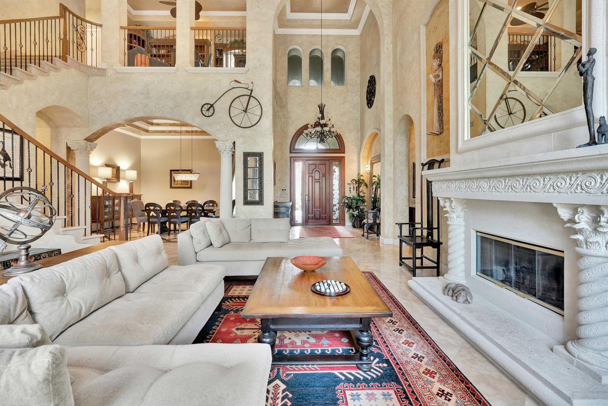 Dining room, Fireplace, Interior, Living room, Pendant Lights