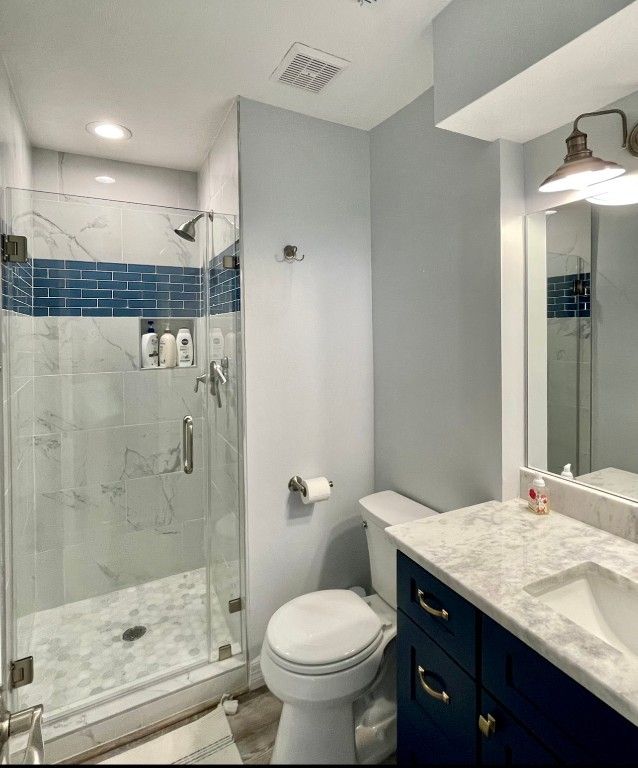 Bathroom, Glass Shower, Interior, Marble Walls, Recessed Lighting