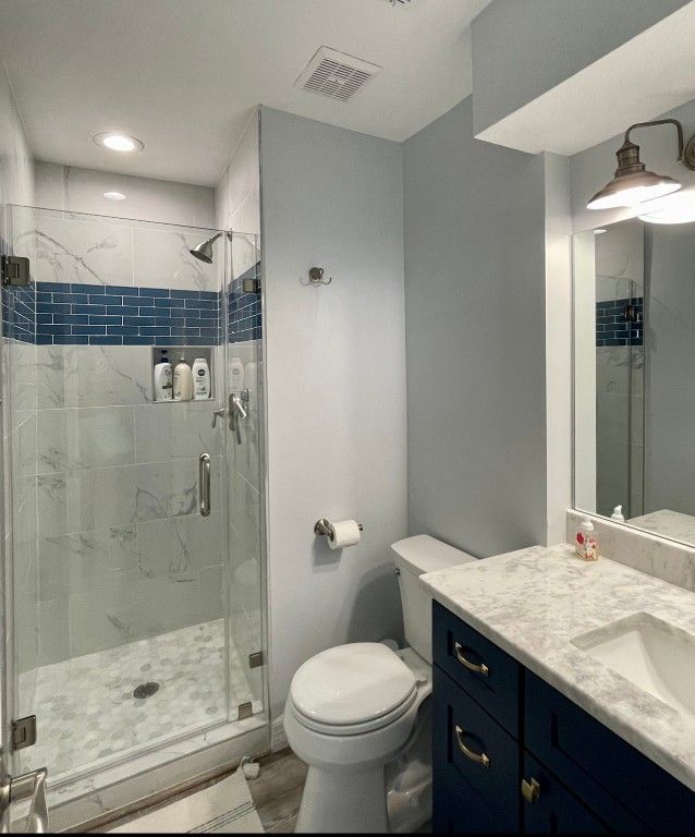 Bathroom, Glass Shower, Interior, Marble Walls, Recessed Lighting