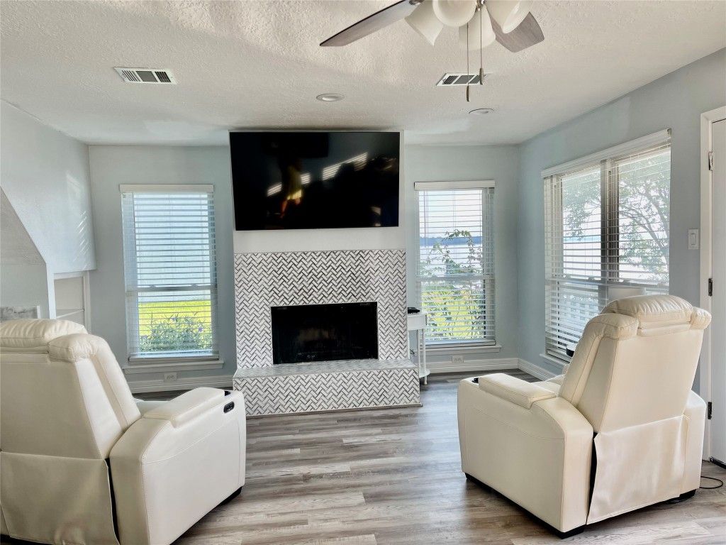 Fireplace, Interior, Recessed Lighting, Wood Texture Flooring