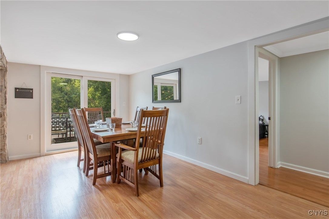 Dining room, Interior, Recessed Lighting, Wood Texture Flooring