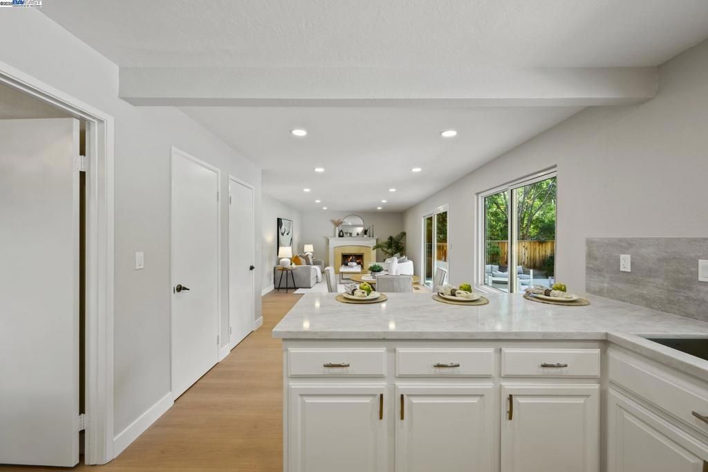 Fireplace, Interior, Recessed Lighting, Wood Texture Flooring
