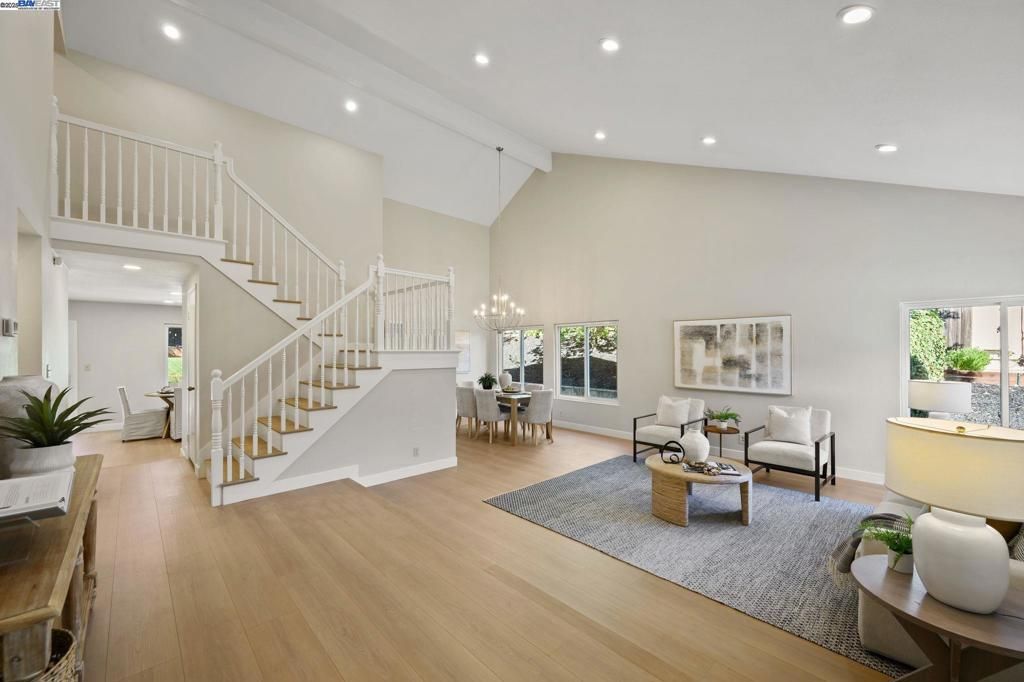 Chandelier, Dining room, Interior, Living room, Recessed Lighting, Wood Texture Flooring