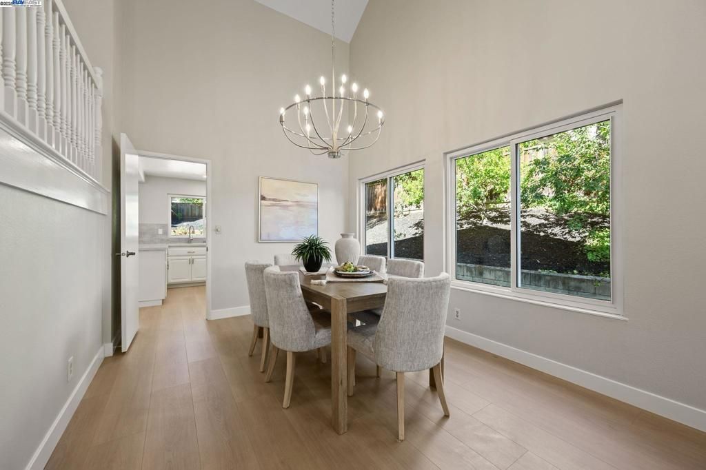 Chandelier, Dining room, Interior, Wood Texture Flooring