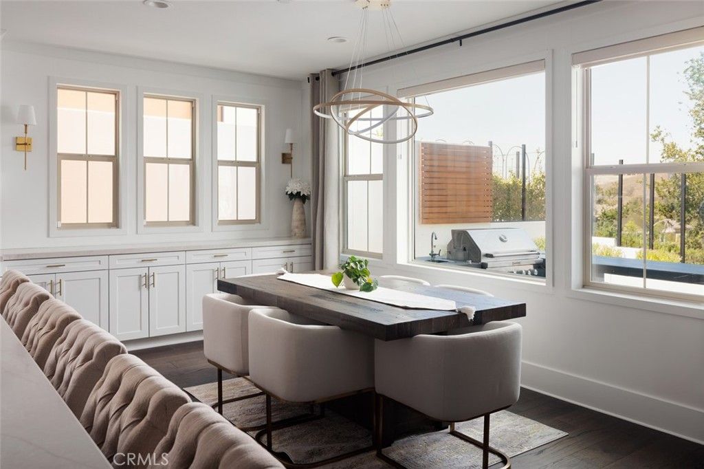 Dining room, Interior, Pendant Lights, Wood Texture Flooring