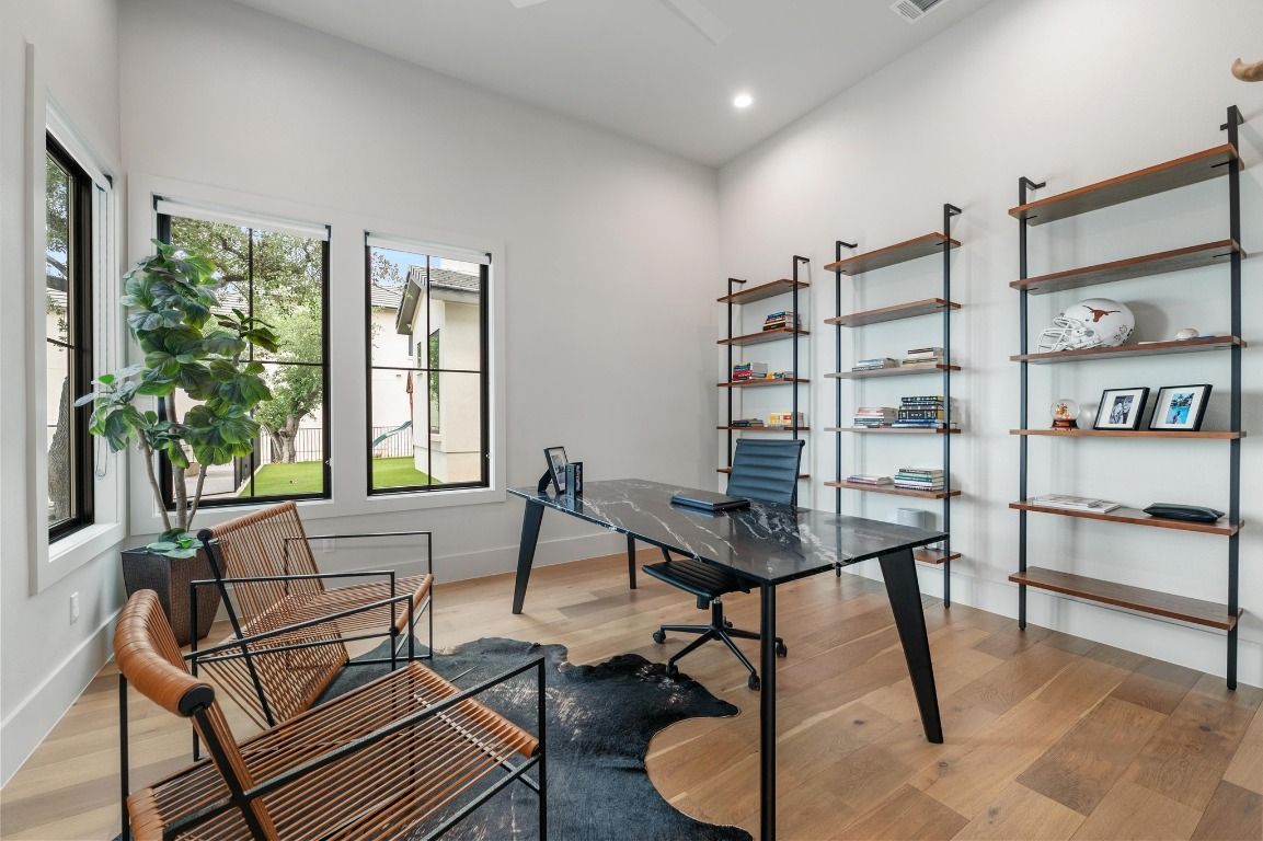 Home Office, Interior, Recessed Lighting, Wood Texture Flooring