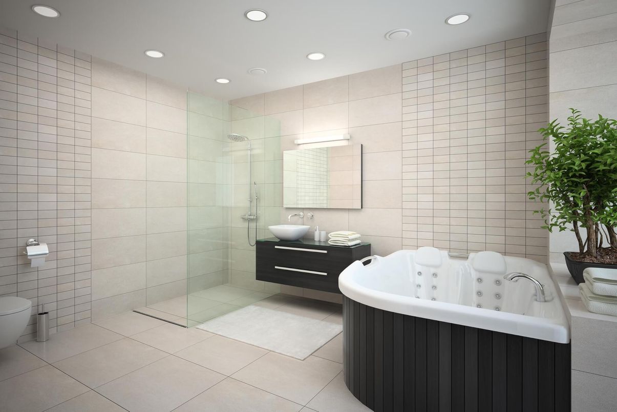 Bathroom, Glass Shower, Interior, Recessed Lighting
