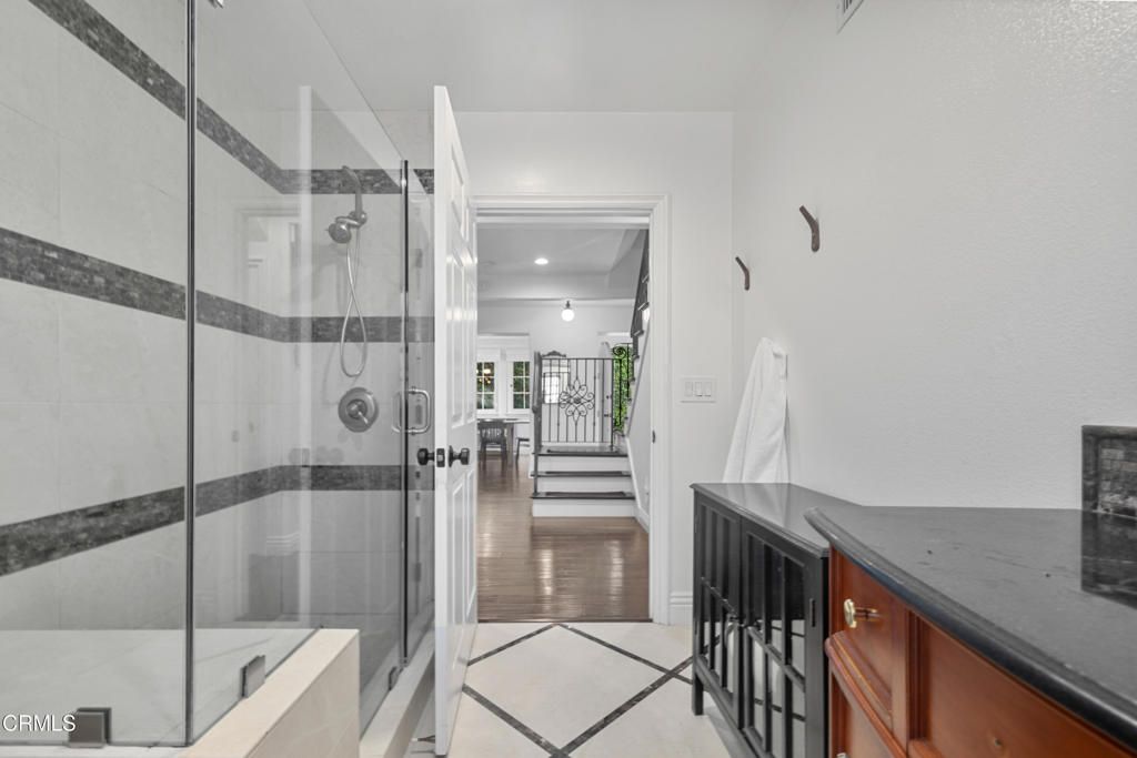 Bathroom, Glass Shower, Interior, Wood Texture Flooring