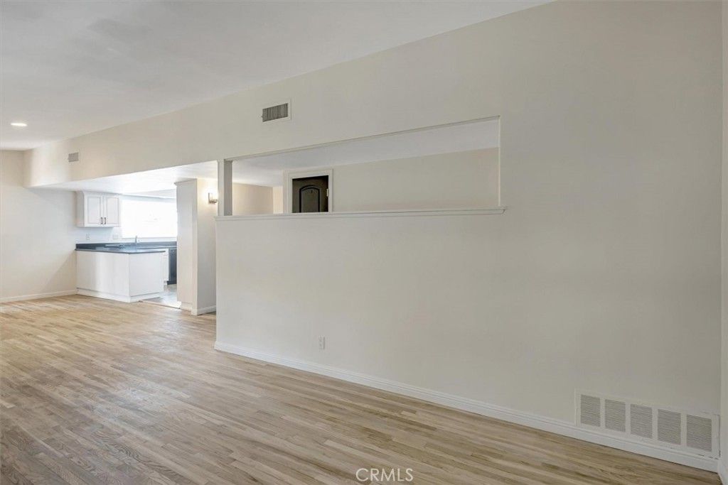 Empty room, Interior, Kitchen, Recessed Lighting, Wood Texture Flooring