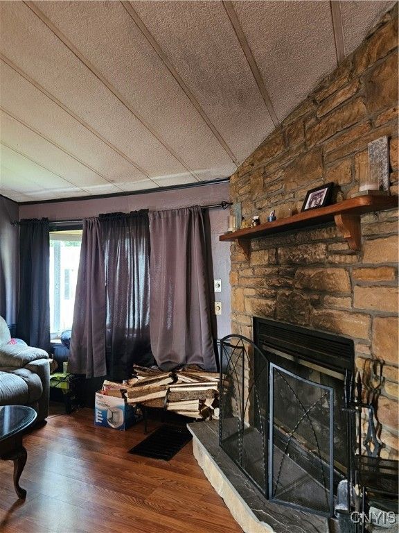 Fireplace, Interior, Stone Walls, Wood Texture Flooring, Wooden Walls